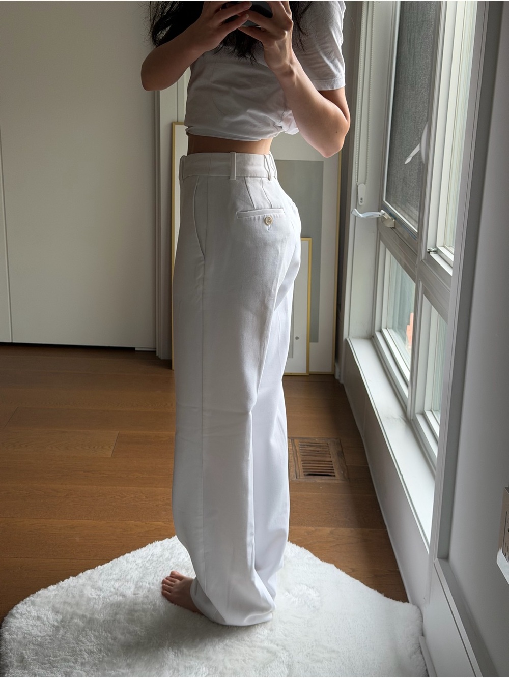 Babaton White Wide-Leg High-Rise Trousers
